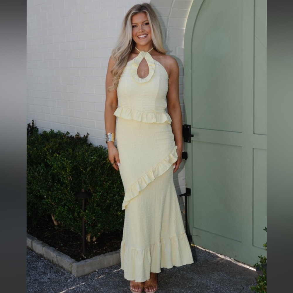 Monroe Maxi Yellow Ruffle Halter Dress